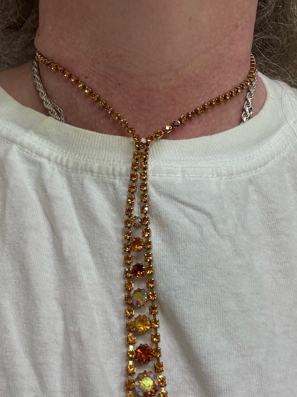 🚨 OOAK Vintage Swarovski 1990’s lariat Gold/Orange vintage choker Necklace - Picture 7 of 8